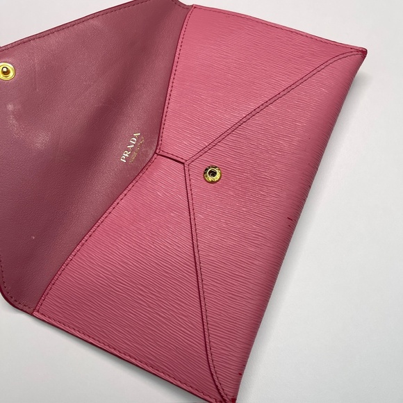 PRADA pink leather Saffiano metal Vitello Move envelope wallet clutch bag - Picture 5 of 16
